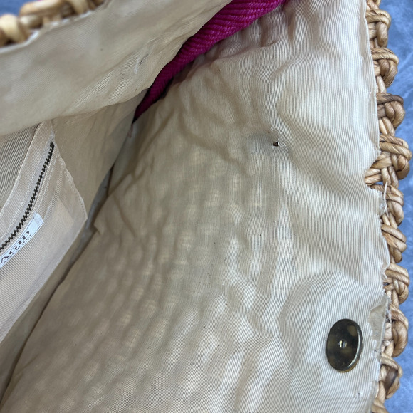 Vintage Magid Straw Wicker Woven Tote Bag Magenta Strap Beach Made in Italy - Picture 6 of 12